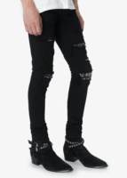 Jeans personnalisés d'usine OEM pour hommes Jeans déchirés en denim extensibles déchirés noirs pour hommes