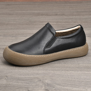 Chaussures d'hiver en cuir véritable pour hommes, à enfiler, bout rond, doublure en peluche, chaudes et confortables, semelle extérieure en caoutchouc, semelle intermédiaire en EVA, type botte à la cheville - Product Image 2
