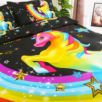 Offre Spéciale impression numérique personnalisé licorne ensemble de literie ensemble de couette en coton drap de lit couette housse de couette ensemble de draps
