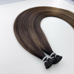 Stick I Tip Pre ribalted Bonding individuale Remy extension capelli umani Full end Balayage marrone dimensionale Blending - Product Image 1