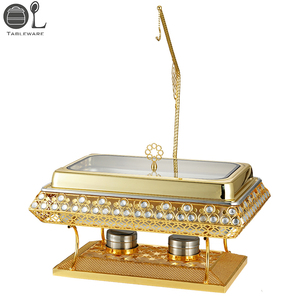 OULU Luxury Gold Divided Inner Chafing Dish Set Catering Wedding <strong>Buffet</strong> <strong>Server</strong> with Stainless Steel Brass Glass Table Top 8L/9L - Product Image 1