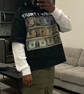 T-shirt da uomo a manica lunga in cotone pesante personalizzato a doppio strato con <span class=keywords><strong>Top</strong></span> corto a doppio strato in tinta unita - Product Image 2