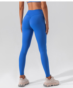 कस्टम डिजाइन महिलाओं की उच्च कमर लोचदार योग पैंट हिप-लिफ्टिंग पेट टाइट फिटनेस प्रशिक्षण ठोस नग्न शैली - Product Image 5