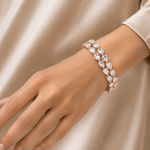 Silver Heart Cut Bracelet Double <b>Row</b> Cubic Zirconia Cluster Bangle Luxury Jewelry <b>Gift</b> Box Included for Women fine bracelets - Product Image 2