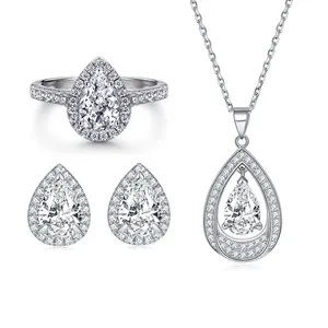 أزياء بسيطة طقم مجوهرات غرامة مجوهرات الماس هالو S925 فضة الكلاسيكية الأحجار الملونة طقم مجوهرات
