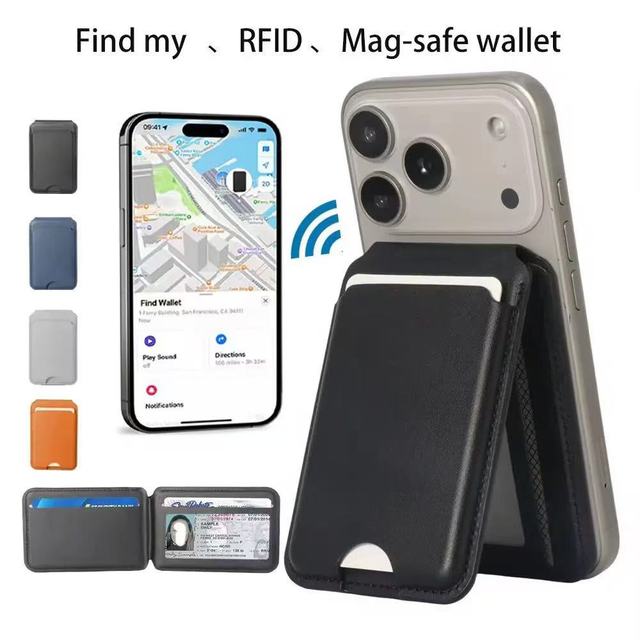 PU Slim Folding magsafe Phone Card Holder Wallet with Stand for apple Findmy Anti-lost Storage ID Cards Personal Gift