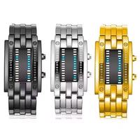 Montre de couple NYY unisexe, technologie future, binaire, acier inoxydable noir, date, bracelet numérique LED, sport