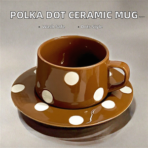 Juego <span class=keywords><strong>de</strong></span> Tazas <span class=keywords><strong>de</strong></span> Café <span class=keywords><strong>de</strong></span> Porcelana con Diseño <span class=keywords><strong>de</strong></span> Lunares Coreanos Solhui, con Bandeja, Apto para Microondas y Lavavajillas, Regalo Creativo para Parejas - Product Image 2