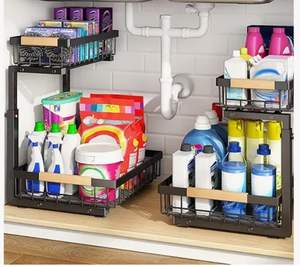 Organisateur <span class=keywords><strong>sous</strong></span> évier Organisateur double coulissant Organisateur d'évier de cuisine polyvalent pour cuisine salle de bain bureau <span class=keywords><strong>rangement</strong></span> de bureau - Product Image 2