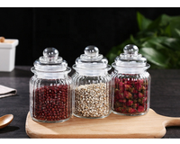 Grand pot de conservation en verre transparent avec couvercle à bouton en verre pour biscuits, farine, bonbons, aliments secs