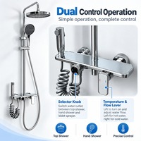 Robinet de douche mural moderne en chrome avec pommeau rond en cuivre, mitigeur chaud/froid pour salle de bain