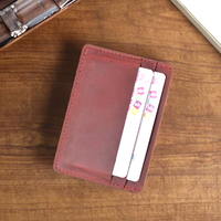 Dompet Kartu Bisnis Kulit Sapi Crazy Horse Vintage OEM ODM Stok Asli Tempat Kartu Kulit Asli untuk Kartu Bank, Belanja, dan Kredit