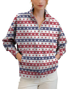 Sweat-shirt à col montant pour femme Lushwin, imprimé drapeau américain délavé, étoiles et rayures, avec poche kangourou - Product Image 6