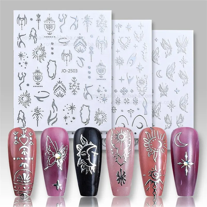 Bạc Hot Stamping Foil Bướm Sao Mặt Trời Pegasus Dính DIY Nail Art Sticker Decals Cho Cô Gái DIY Làm Móng Tay Nghệ Thuật