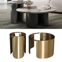 Nouveau Design 2 Niveau Pierre Salon Meubles Fer Jambe Fil Côté Table Basse Moderne Bronze Table Basse Ronde En Bois