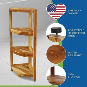 كرسي استحمام صغير من خشب الساج الصلب للزاوية، مسند للقدمين، مقعد حمام خشبي متين سهل التجميع - Product Image 6