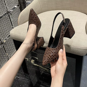 New Arrival Elegant <b>Closed</b> <b>Toe</b> Back for Women Summer Pointed <b>Toe</b> Thick <b>Heel</b> Plus Size Fashion High <b>Heel</b> - Product Image 3