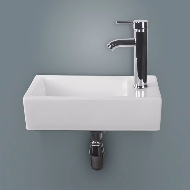 Space-saving Rectangle White Ceramic Bathroom Wash Basin