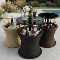 Table de bar portable en rotin PE à hauteur réglable, seau à glace intégré, idéale pour patio, piscine, jardin et fêtes en extérieur