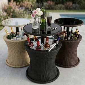 Table de bar portable en rotin PE à hauteur réglable, seau à glace intégré, idéale pour patio, piscine, jardin et fêtes en extérieur - Product Image 2