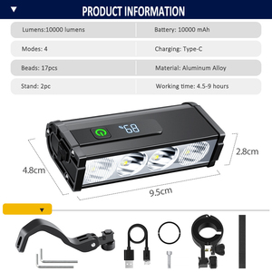 <span class=keywords><strong>Luz</strong></span> LED Súper Brillante para <span class=keywords><strong>Bicicleta</strong></span> de 10,000 <span class=keywords><strong>Lúmenes</strong></span> con Carcasa de Aluminio, Recargable por USB, Resistente al Agua - Product Image 5