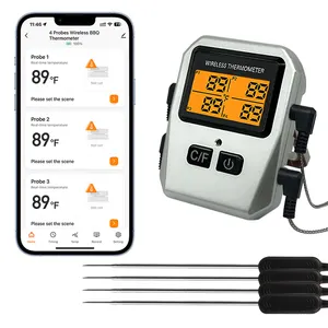 Termometer daging pintar tanpa kabel, CH-610 Bluetooth BBQ makanan 4 Probe