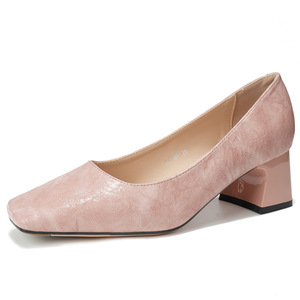 5688F Square Toe Pumps Medium <b>Block</b> Heel Suede Women's Shoes Korean Style Comfort Fit Solid Color Dress Shoes - Product Image 4