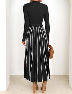 Maglione A maniche lunghe A collo alto autunno 2025 donna abito cravatta vita Casual A coste larghe in <span class=keywords><strong>maglia</strong></span> A linea abiti Midi - Product Image 1