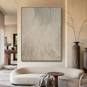Opera d'Arte da Parete con Texture 3D in Gesso Direttamente dalla Fabbrica per Progetti Alberghieri, Beige, Grande, Minimalista, Astratta, Neutra, per Arredo Casa - Product Image 1
