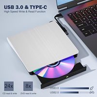 Lecteur DVD USB pour ordinateur portable, graveur externe mobile DVD-RW, graveur optique DVD/CD brossé, style interne, vente directe d'usine