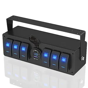 Dual LED ON-OFF Yacht 6 Gang Switch Panel Impermeable USB Socket Box Control de aluminio