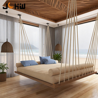 Lit de repos suspendu en teck de luxe pour l'extérieur, hamac suspendu en bois, canapé suspendu moderne, mobilier de jardin, balançoire suspendue détachable