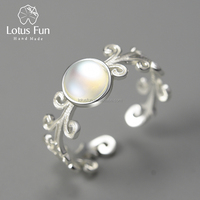 Lotus Fun Handmade China Element Sterling Silber 18 Karat vergoldet Luxus Big Open Arbeits muster verstellbarer Ring Feiner Schmuck