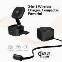 Nouveau chargeur sans fil magnétique 30W trois-en-un pliable avec câble rétractable, charge rapide, port USB-C