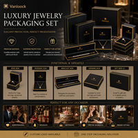 Ensemble d'emballages de luxe personnalisés pour bijoux, boîte à anneaux noire et dorée, boîte à colliers, boîte à bracelets, collection de cadeaux haut de gamme
