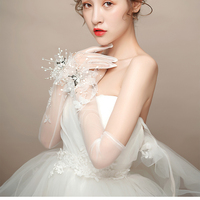 Feishiluo luxe 3D diamant perle gants de mariée fête de mariage longue fleur arc dentelle gants