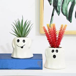 กระถางตกแต่งบ้านปาร์ตี้วันหยุดฮาโลวีน, นักปลูกต้นไม้ฉ่ําดีไซน์ผี, กระถางดอกไม้เซรามิกขนาดเล็กพร้อมพืชประดิษฐ์ - Product Image 2