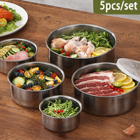 5 Pcs Set Pemanas Makanan Stainless Steel Kotak Masak Dapur Stoples Casserole yang Dapat Dipanaskan WQ Wadah Penyimpanan Makanan Dengan Tutup Plastik