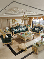Canapé en cuir véritable de style européen, ensemble 1+2+3, design sculpté en bois massif, luxe pour salons de villas et grandes maisons, fabriqué en Chine