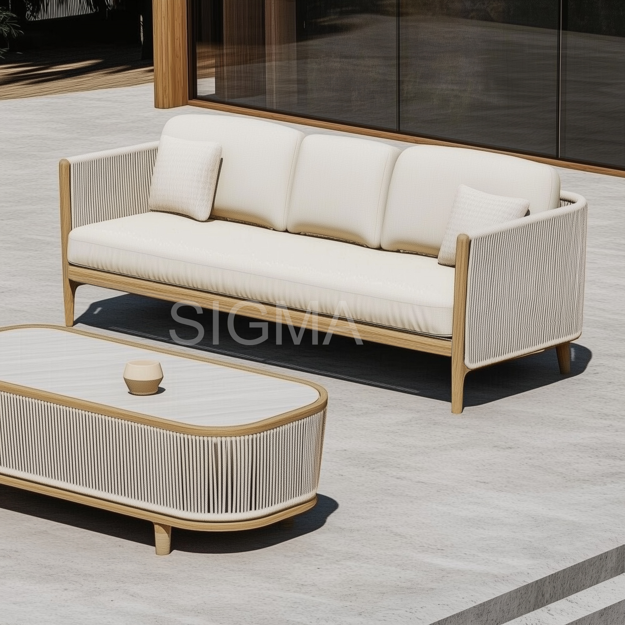 Customized Modular Garden Furniture Patio Sofa Set Leisure Luxury All Weather Water Resistant Teak Wood Rope Outdoor Sofa Set