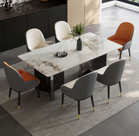 Table à manger rectangulaire ModHomi Simple, plateau en marbre, pieds en métal noir, pour appartement, hôtel, villa, manoirs, cuisine
