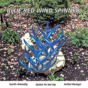 Toupie à <span class=keywords><strong>vent</strong></span> Harlow en métal bleu et rouge, écologique, diamètre 20 cm, ornement de jardin extérieur, facile à assembler - Product Image 2