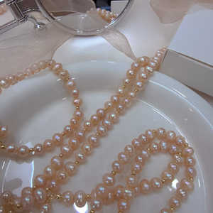 Lanyun Original Women's Natural Freshwater Pearl <b>Bracelet</b> Pink 5-6mm 17cm Long Copper-Plated <b>14k</b> <b>Gold</b> 30g New Arrival - Product Image 5