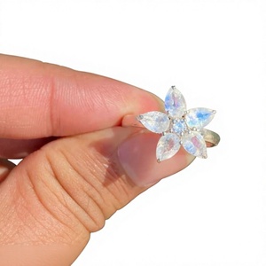 Natural Rainbow Moonstone Pear Cut Floral Pattern <b>Ring</b> 925 Sterling Silver Handmade Gemstone Jewelry Wholesale Supplier - Product Image 1