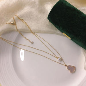 Collier à double rangs en forme de gourde plaqué or 14 carats avec perles d'eau douce Zhuji de 6 à 7 mm incrustées, collier superposé tendance - Product Image 3