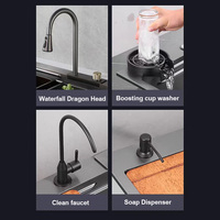 Ensemble complet d'accessoires pour évier de cuisine en cascade, évier carré simple multifonction en acier inoxydable SUS201 durable