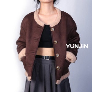 YUNJIN femmes véritable laine <span class=keywords><strong>fourrure</strong></span> chaud mouton peau <span class=keywords><strong>de</strong></span> mouton Double face mi-longueur manteau d'hiver <span class=keywords><strong>veste</strong></span> pour un confort ultime - Product Image 3