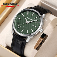 Montre Skmei 2490 pour homme, luxe, business, simple, mode, cuir véritable, mouvement à quartz or argent, verre à aiguilles 43,7 mm, 3 ATM