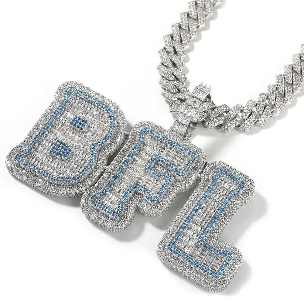 Cz Hip Hop nome ciondolo collana lettera collana oro Jumbo capitale alfabeto Baguette personalizzato 18k catena di corda in ottone massiccio 1 pz