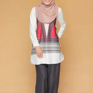 Nova Beautiful Muçulmano Vestido Curto Malásia Moderna Jubah Baju Kebaya Partes Superiores Das Senhoras